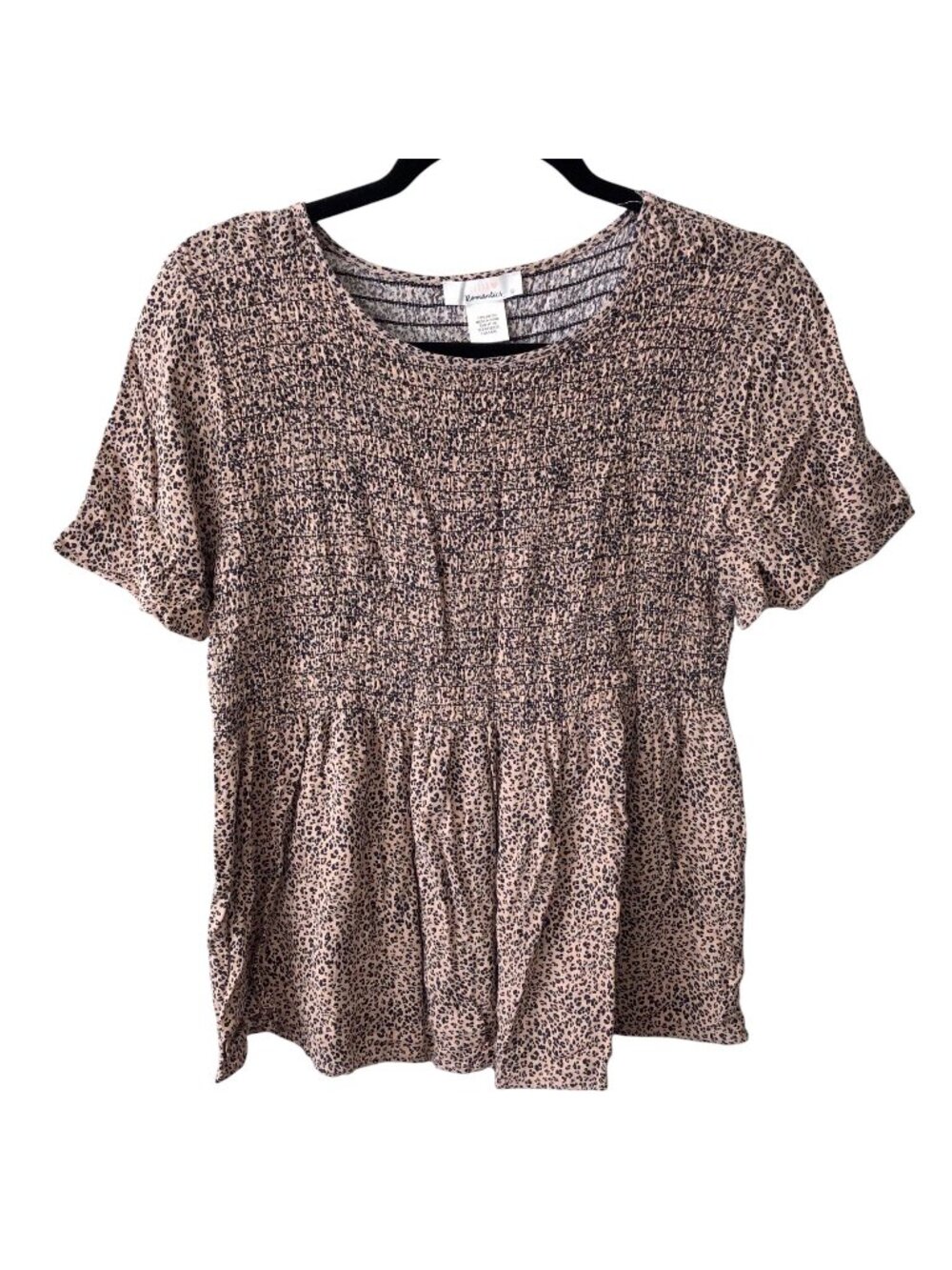 Urban Romantics Leopard Print Short Sleeve Smocked Peplum L